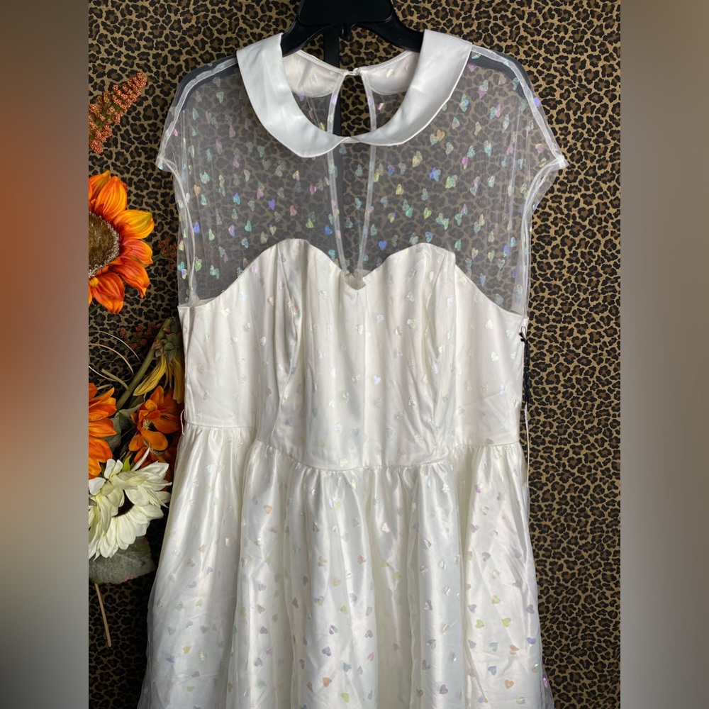 ❌SOLD❌🦋B2G1🦋UNIQUE VINTAGE White & Iridescent Heart Bridal Swing Dress  | 3XL - Picture 7 of 12